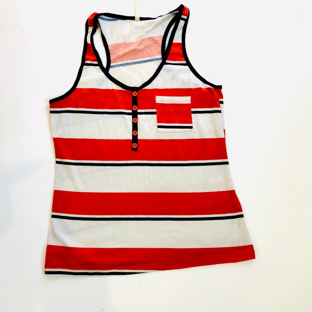 DNA Couture/women's red striped tank top size: L/M